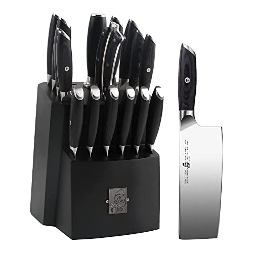 Tuo Vegetable Cleaver 7 Inch & Kitchen Knife Set 17 Pcs - Chinese Cleaver Chef Knife - German Hc Steel With Pakkawood Handle - Falcon Series Gift Box Included #TOP10
