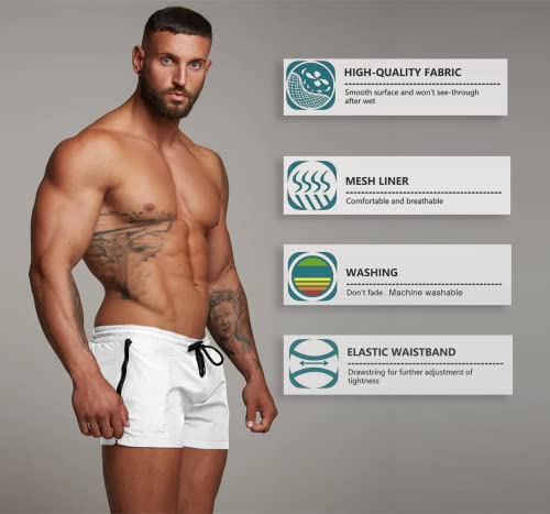 Mens Swim Trunks Quick Dry Swimwear Zipper Pockets, Swim Shorts With Mesh Lining #TOP3