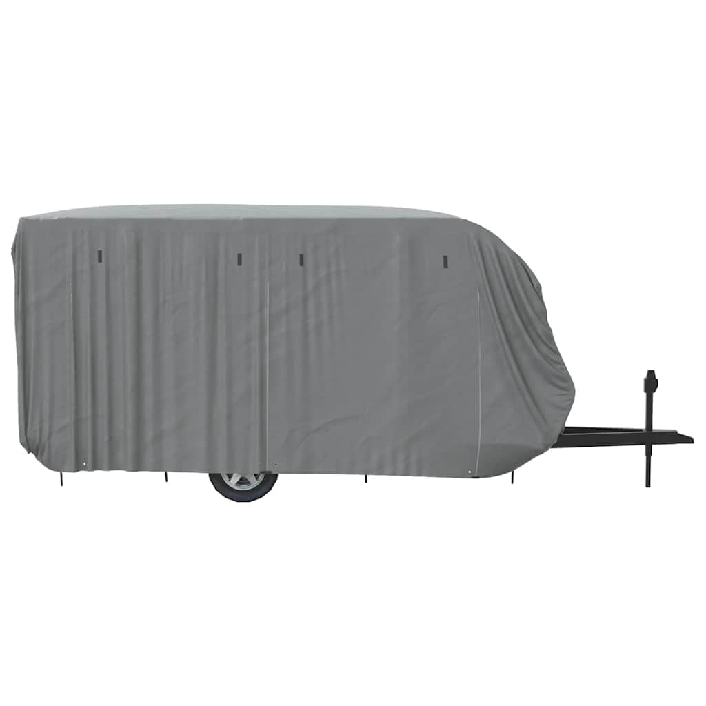 Pokrowiec ochronny do przyczepy kempingowej, szary, 550 x 250 x 220 cm, odporny na warunki atmosferyczne, z 3-warstwową włókniną z gumowym ściągaczem i regulowanymi pasami mocującymi, do