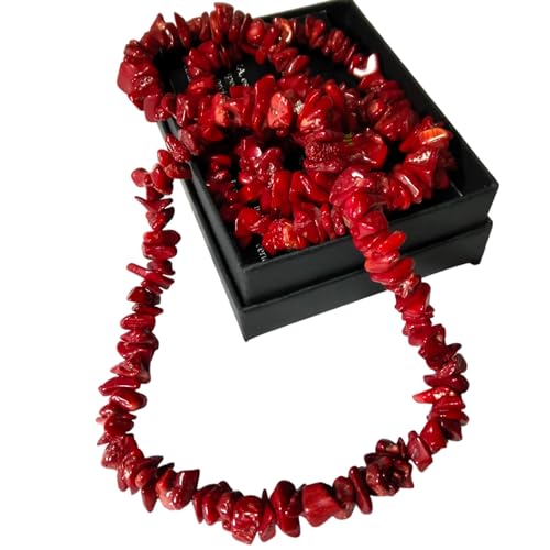 World Goblins Joyas de Coral Rojo Natural Collar de Flecos Coral 8-14mm Joyería del Mediterraneo para Mujer. Hecho a Mano, Collar de Mujer Grande Elegante Llamativo Bohemio (COLLAR Nª2)
