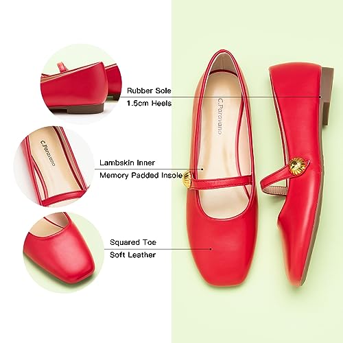 C.Paravano Women's Mary Jane Flats | Comfortable Square Toe Ballet Flats | Mary Jane Shoes with Strap | Casual Dress Flat Shoes for Party Wedding & Work Office，Date Nights3