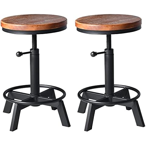 Set of 2-Industrial Bar Stool-Counter Height Chairs- Swivel Wooden Seat- Adjustable 17.7-24inch Cover