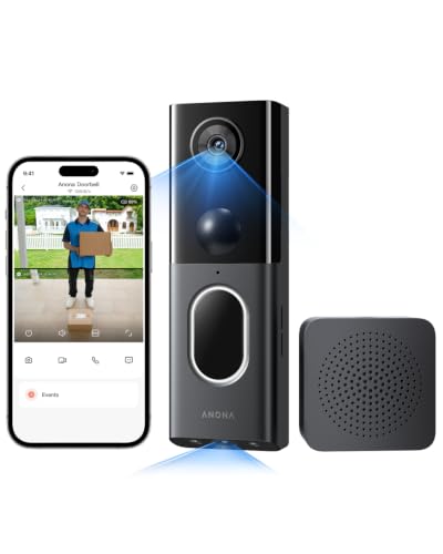 Anona 3K Dual Cam Video Doorbell Camera with AI Detection, No Subscription, Wireless/Wired, Color Night Vision, Works with Alexa/Google