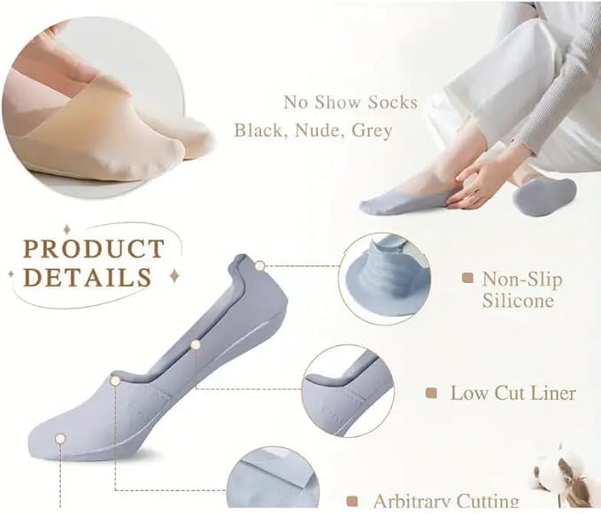 5 Pairs Invisible No Show Socks, Moisture Wicking & Cotton Bottom Low Cut Liner Socks4