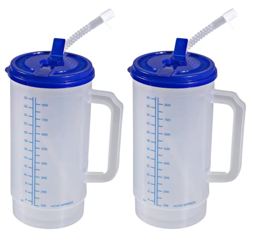 Image of Hospital Carafe Insulated Double-Walled – 32 oz capacity (Graduated up to 28 oz) Hot and Cold Refillable Water Bottle – With Flexible Straw and Pouring/Sipping Spout (32 OZ [2 Pack])