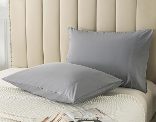 WhatsBedding Queen Size Pillowcases Set of 2, 20x30 Cotton Pillow Case with Envelope Closure, Soft & Breathable Pillow Covers for Bed, Grey