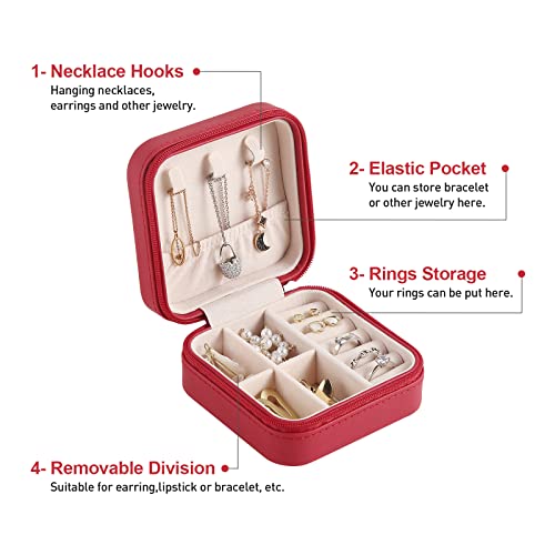 Casegrace Travel Jewelry Case, Small Jewelry Box Portable Jewelry Travel Organizer Display Storage Case For Rings Earring Necklace Bracelet, Gift For Women Girls, Red #TOP2