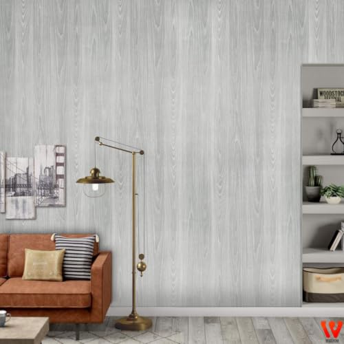 Image of WISDOM Grey Wood Grain Thick Wallpaper Peel and Stick, Waterproof Self-Adhesive Vinyl Contact Paper for Cabinets, Kitchen, Bathroom, Desk, Table & Furniture, Removable & Waterproof 12x48 in Grey Wood