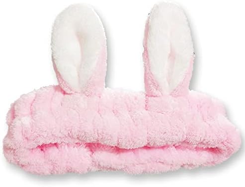 Peuesty Spa Headband, Rabbit Ears Makeup Headband for Washing Face, High Elasticity Bunny Ears Coral Fleece Skincare Headbands for Women Girls (Pink)