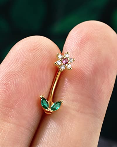 Cocharm 14G Gold Belly Button Rings Cute Flower Belly Button Ring Surgical Steel 10Mm Small Gold Plated Belly Rings For Women Simple Belly Navel Piercing Jewelry #TOP3