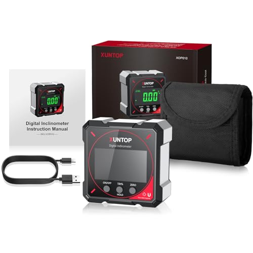 XUNTOP Digitaler Winkelmesser Neigungsmesser mit LCD Display, Type-C Schnittstelle IP54 Wasserdicht Magnetisch Level Box Nivellierbox für Holzarbeiten, Bau, Dekoration, DIY