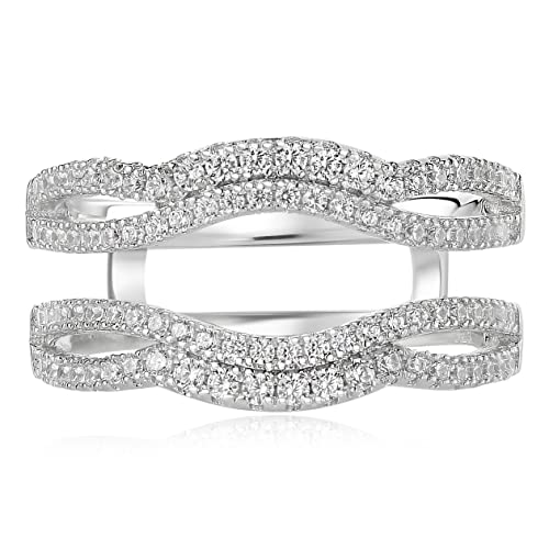 Newshe Jewellery Bridal Ring Enhancer for Engagement Rings AAAAA Cz Wedding Band for Women Eternity Ring Guard Size 5-10