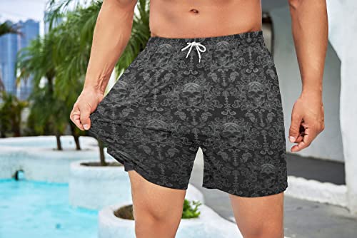 Skull Mens Swim Trunks with Compression Liner Black Gothic Men Swimming Trunks Board Shorts Swimwear 7 Inch Inseam4