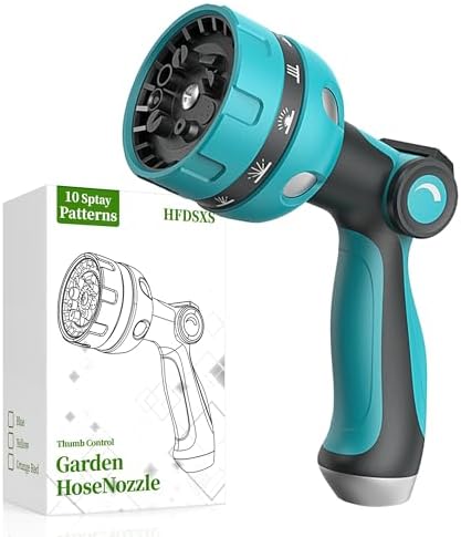 Garden Hose Nozzle, Heavy Duty Water Hose High Pressure Sprayer with 10 Watering Patterns, Thumb Control On Off Valve, for Watering outdoor Plants & Lawn, Car & Pet Washing - Thumbnail 2