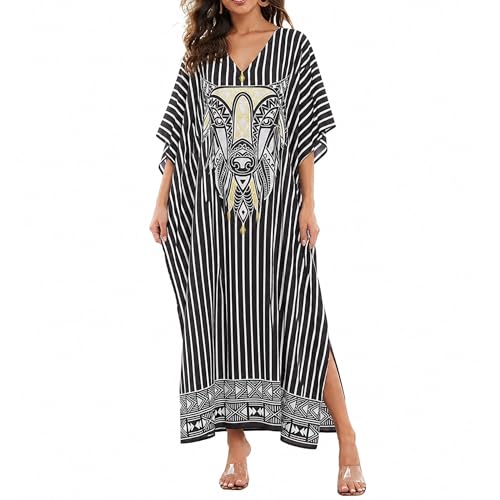 Image of Oussum Women Long Maxi Plus Size Polyester Kaftan Gown, Womens Kaftan Dresses Lounge Resort Wear, Plus Size Kaftan
