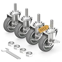 HOLKIE Lenkrollen 75mm (3 Zoll) mit Bremsen Möbelrollen Transportrollen, M12 x 1,75 x 30mm (Schaftdurchmesser 12mm, Schaftlänge 30mm) Schwerlastrollen Gummirollen 4er Set Rollen für Möbel Grau