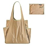 Qzakce Bolsa de la Compra Plegable para Mujeres Chicas Grande Bolsa Plegable Reutilizable Tote Bag para Compras, Viajes, Picnic, Diario Viajando, Caqui