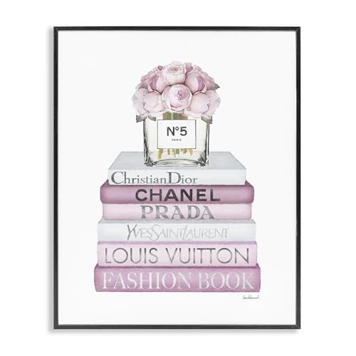 Image of Stupell Industries Pink Rose Bouquet and Fashion Designer Bookstack Wall Art, 24 x 30, White