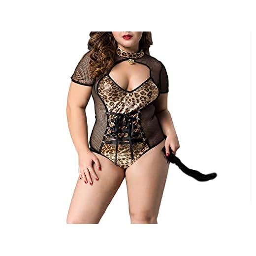 Sexiga underkläder plus size one-piece katt tjej rollspel leopardtryck sexig uniform frestelse.