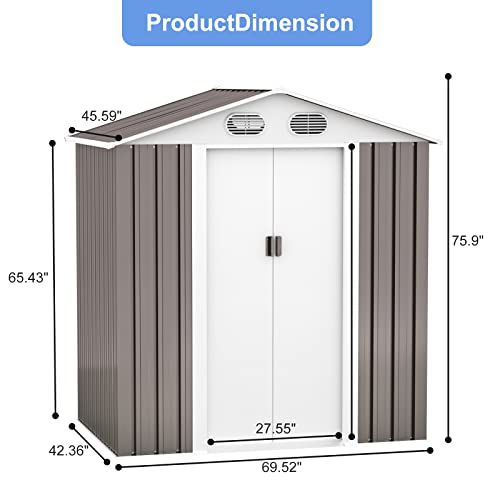 Foowin Outdoor Metal Storage Shed,Outdoor Storage With Sliding Doors And Vents,Metal Garden Shed Steel Anti-Corrosion Storage House Metal Sheds For Backyard Garden Patio Lawn (Grey & White 6 'X 4') #TOP2