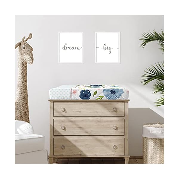 Sweet Jojo Designs Baby-Wickelunterlage, Marineblau und Rosa, Aquarell-Blumenmuster, Blush, Grün und Weiß – Bild 3