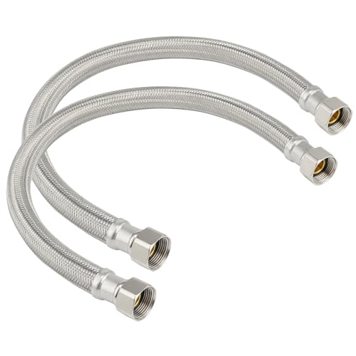 PLUMBINGMASTER 18 Inch Braided Flexible Stainless Steel Water Heater Connector Hose 3/4-Inch FIP x 3/4-Inch FIP Female Steel-Flex Water Heater Connector For Female Iron Water Pipes Fitting(2pcs)