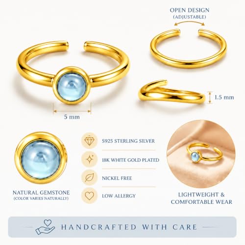 Natural Aquamarine Ring for Women 925 Sterling Silver Adjustable Open Ring - image 5