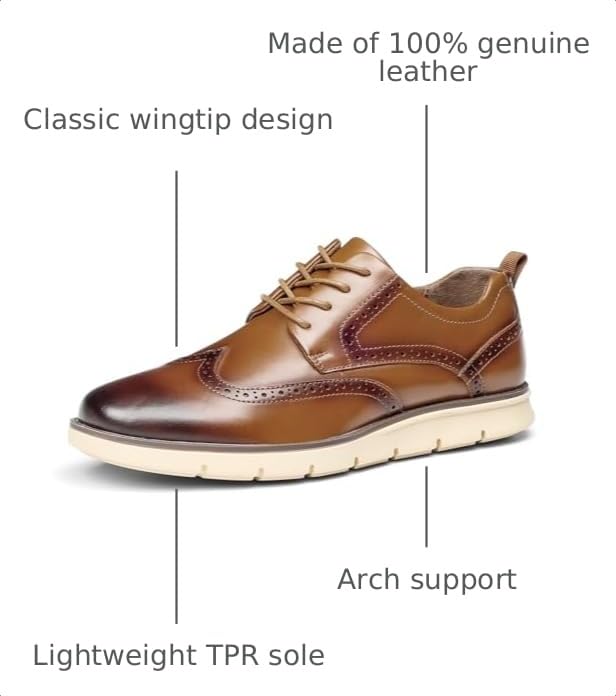 Image of Men's Full-Grain Leather Oxfords, Business Formal Dress Shoes with Arch Support, Comfortable for Office, Daily & Dating