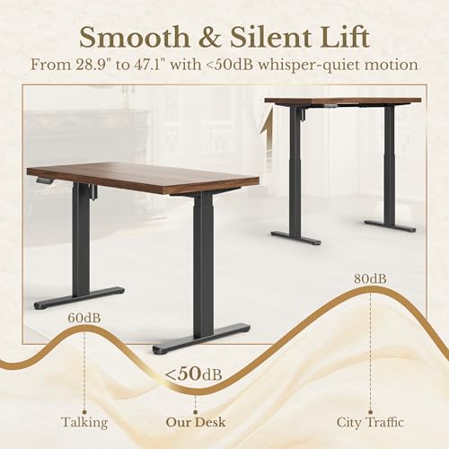 Image of ErGear Electric Standing Desk, 48 Inch Adjustable Height Sit Stand Up Desk with 1.18 inch Thickness Whole-Piece Desktop, Computer Office Desk for Home Office, Black Walnut