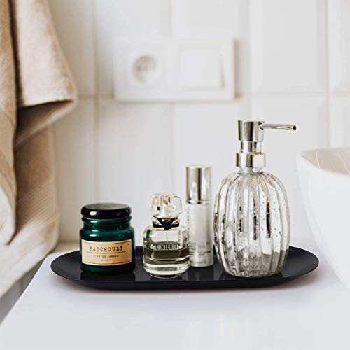 MengH-Shop Schmuckteller, Aufbewahrungstablett aus Edelstahl, oval, Organizer für Schmuck, Kosmetik, Kerzen, Obst, Tee, Schwarz