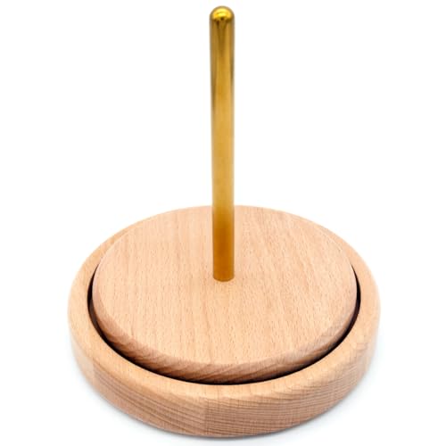 RRUIZE ヤーンホルダー 回転機能付き 大号サイズ 15cm 【転がらない、絡まない】 毛糸スタンド 持ち運び便利 木製 ヤーンボウル 毛糸ホルダー 編み物便利グッズ (単糸対応 ヤーンスタンド)