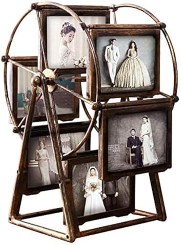 Cadre photo vintage rotatif en forme de grande roue pour bureau et table, cadre photo de famille personnalisé pour 12 photos, décoration d'intérieur,...