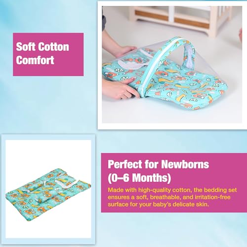 Image of SAFE-O-KID Cotton Baby Mattress & Half Openable Mosquito Net | Foldable Bedding Set for Newborns & Toddlers | Lightweight & Travel-Friendly