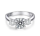 Diamonbella 10 Corazones 10 Flechas 2 Quilates 3 Piedras Redondo Corte simulado Diamante Anillo sólido 925 Plata Chapado en Platino