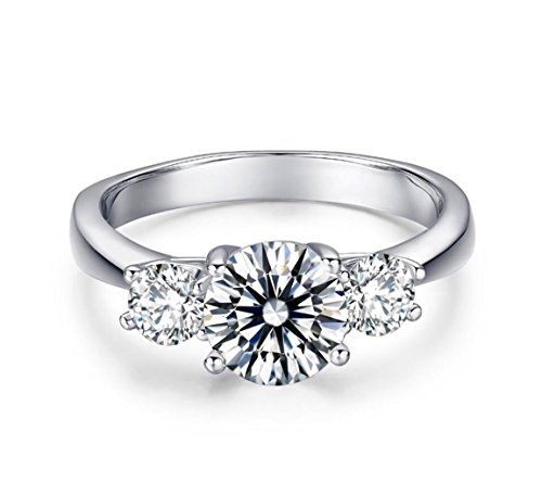 Imagen de Diamonbella 10 Corazones 10 Flechas 2 Quilates 3 Piedras Redondo Corte simulado Diamante Anillo sólido 925 Plata Chapado en Platino