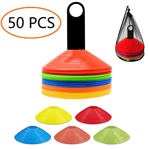 ANSLYQA Disc-Cones (Set of 50) Agility-Training Soccer-Cones with Carry Bag and Holder