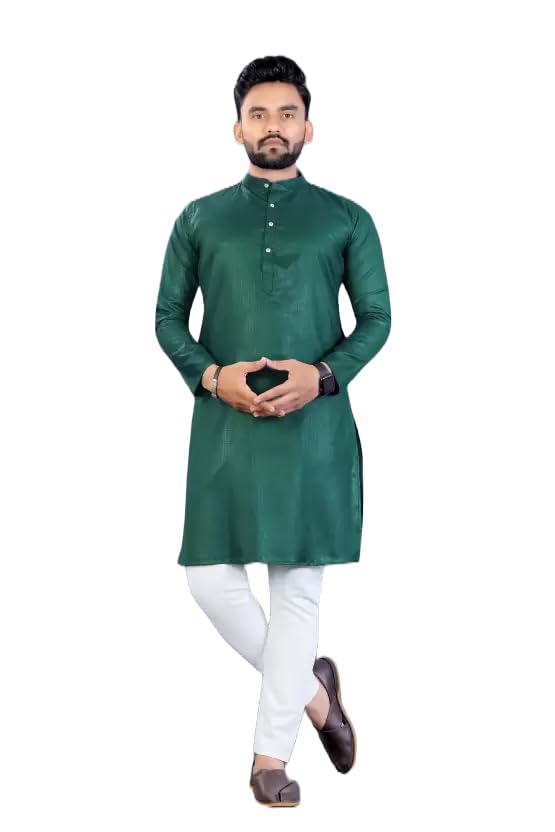Image of weltpocket Men's Cotton Blend Solid Straight Kurta Pyjama