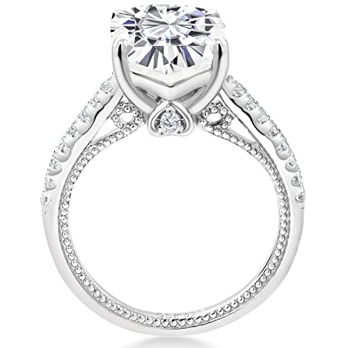 Gem Stone King 5.27 Cttw White Moissanite and White Created Sapphire Engagement Ring For Women | 925 Sterling Silver | Cushion 10MM | Available In Size 5, 6, 7, 8, 93
