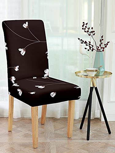Image of Cortina Dining Chair Slipcovers | Anti Slip Chair Cover | Floral Print, Removable & Easy Wash | Universal Fit Soft Stretchy Polyester Spandex | Living Room, Kitchen, Hall | Pack of 4, Brown