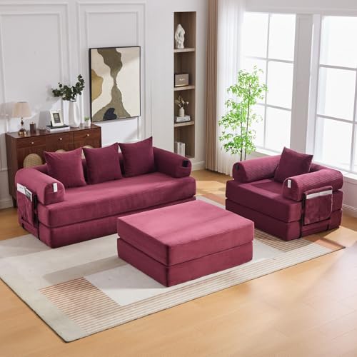 EURHCIO Canapé Modulable Convertible,Canapé 2 Places,Fauteuil et Pouf,Tissu en Velours côtelé,Poches Latérales et Coussins,DIY Libre,pour...