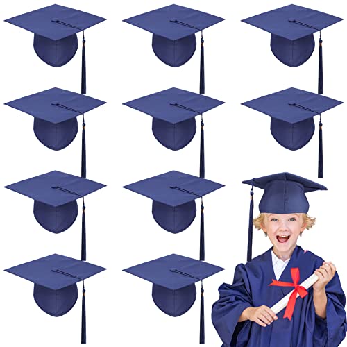 10 Pcs Kids Graduation Caps Bulk With Tassel Preschool Kindergarten Adjustable Size Graduation Hat For Toddler (Navy Blue) #TOP25