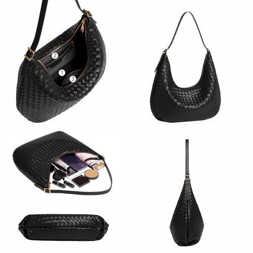 Bolso de hombro tejido de cuero vegano para mujer miniatura 3