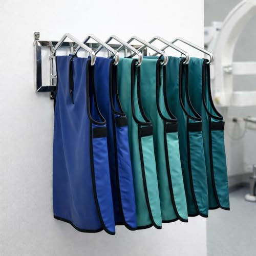 Image of P.M.P.S. Wall Mounted Lead Apron Rack - Stainless Steel Grade X-Ray Apron Hanger Stand with 6 Hooks & Fixing Fasteners for Hospital & Clinic Use I G-202