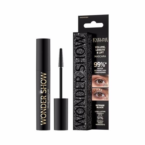 Image of Eveline Cosmetics Wonder Show Wonder Show Lengthening Mascara - Extreme Lash Extension, Volume & Lift - Vegan Formula with Sunflower Oil & Carnauba Wax - 7ml