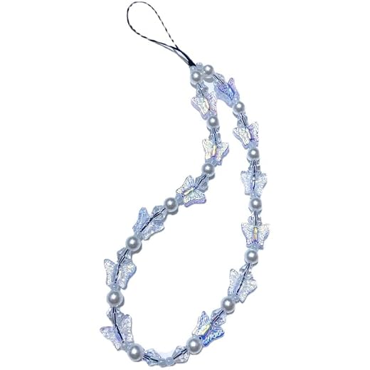 Joyswood Beaded Phone Charm Y2K Phone Strap Charm Cute Phone Charms Aesthetic Love butterfly Phone Chain Girl Pearl Beaded Phone Strap Handmade Cell Phone Lanyard Kawaii Acrylic (White2)