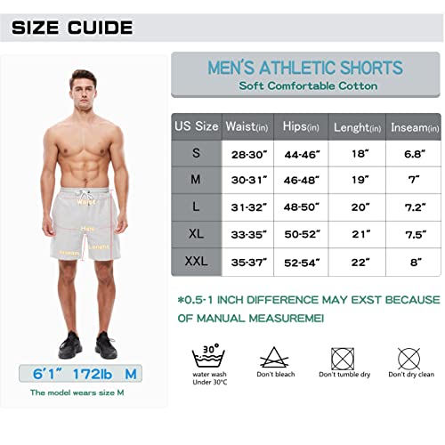 Healong Mens Athletic Shorts Cotton: Gym Workout Running Exercise Training - 7" Elastic Waist Drawstring Fashion Casual Sports For Men With Zipper Pockets Grey #TOP5