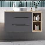 SLINE SANITARY 1200mm Wall-Hung Bathroom Vanity Unit With Worktop Ceramic Basin,2 Soft Close Drawers & Open Shelf,Stylish Storage Cabinet For Bathroom