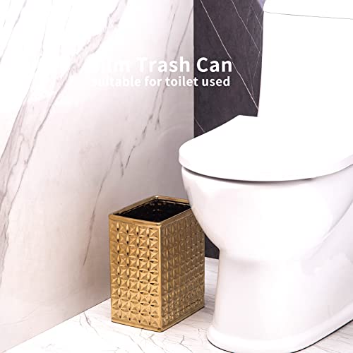 BASDHE Trash Can for Bathroom, Small Office Garbage Can for Kitchen, Slim Rectangular Waste Bin, Ceramic, Gold by BASDHE - Image 5