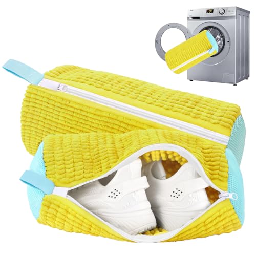 schuhwaschbeutel waschmaschine 2 stiick schuhwaschbeutel waschmaschine - Universell geeignet für Sneaker Canvas SchuheundandereSchuharten. schuhwaschbeutel Integrierter 360 Reinigungsflaum (gelb)