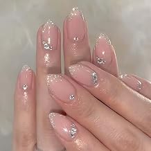 Hkanlre French Press on Nails Medium Fake Pink Nails Tips Full Cover False Almond Nails for Women and Girls 24PCS